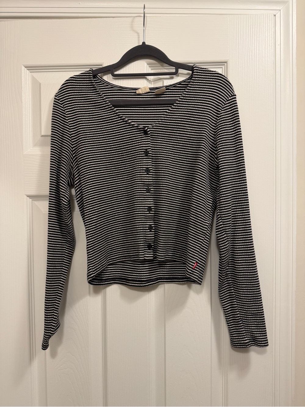 Levi's Black and White Striped Long-Sleeve Button-Up Top